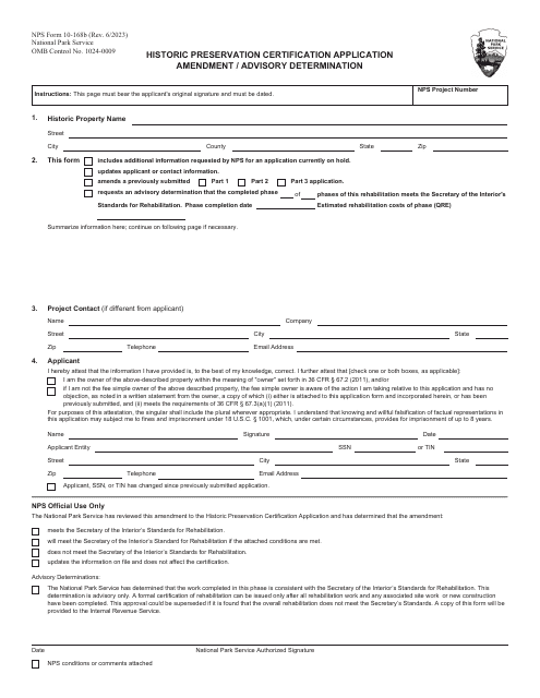 NPS Form 10-168B Historic Preservation Certification Application - Amendment/Advisory Determination