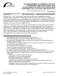 Form DOC07-054ES Acknowledgment of Community Custody Supervision Compliance Credit (Scc) - Washington (English/Spanish)