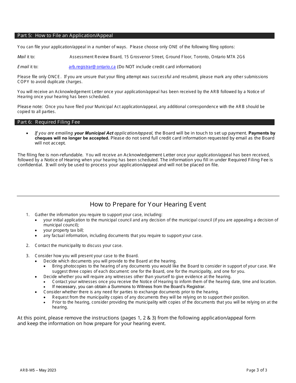 Form ARB-M5 Municipal Act Application / Appeal - Apportionment - Ontario, Canada, Page 3