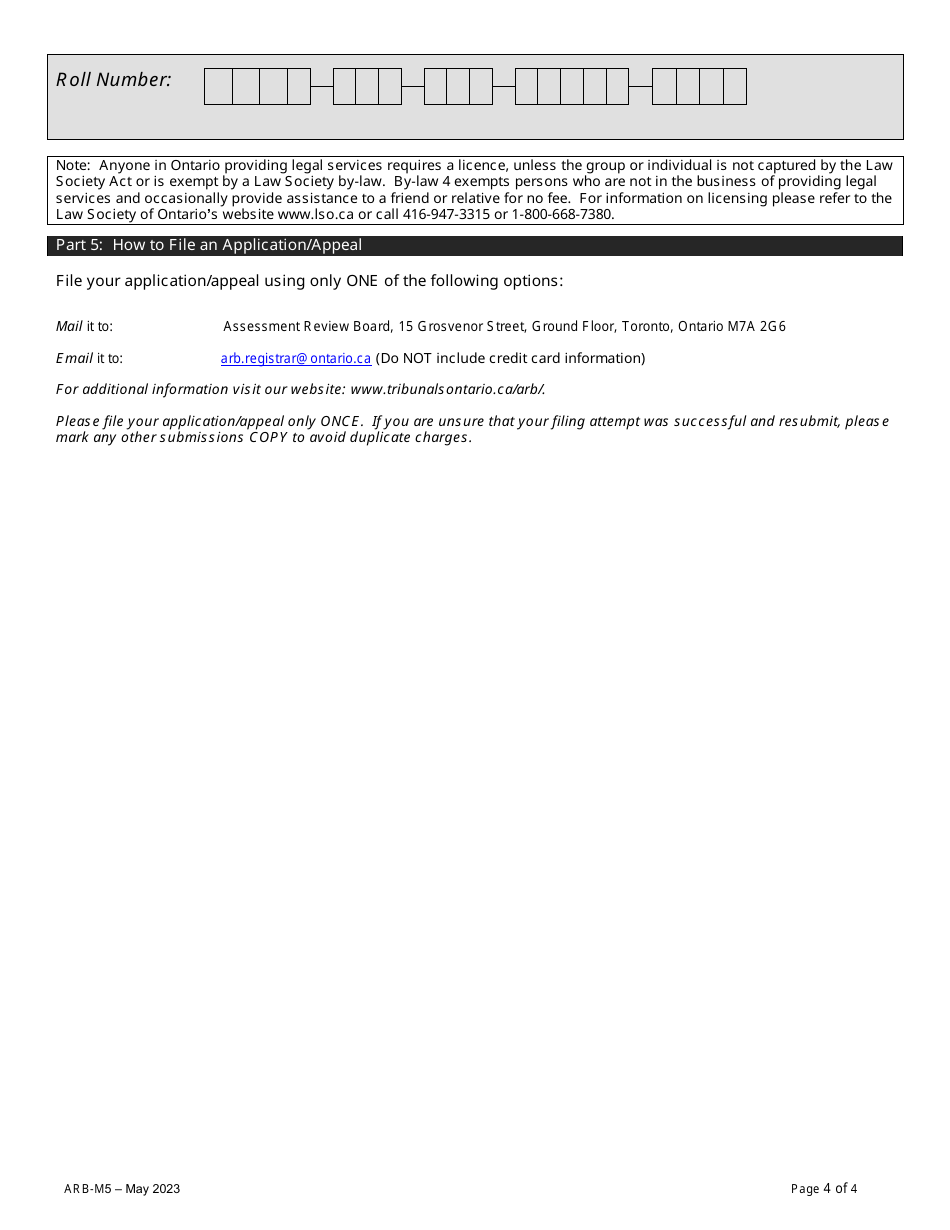 Form ARB-M5 Municipal Act Application / Appeal - Apportionment - Ontario, Canada, Page 7