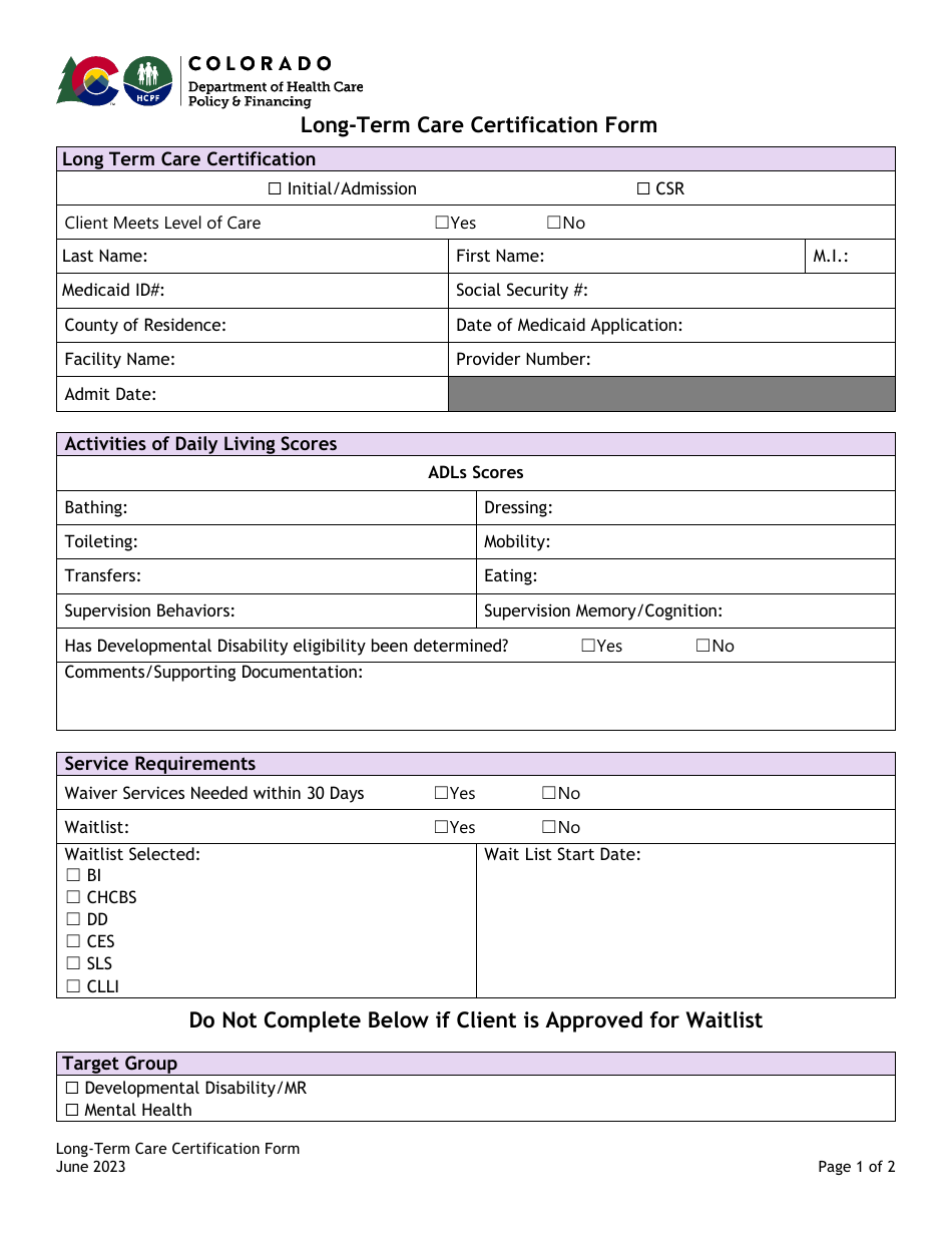 Colorado Long Term Care Certification Form Fill Out Sign Online and