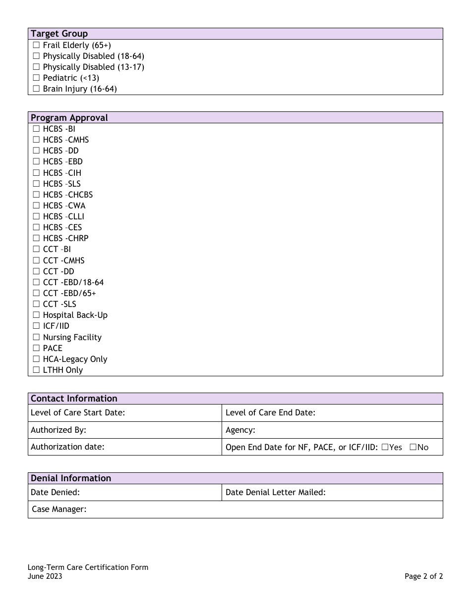 Long-Term Care Certification Form - Colorado, Page 2