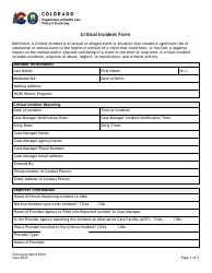 Document preview: Critical Incident Form - Criminal Activity - Colorado