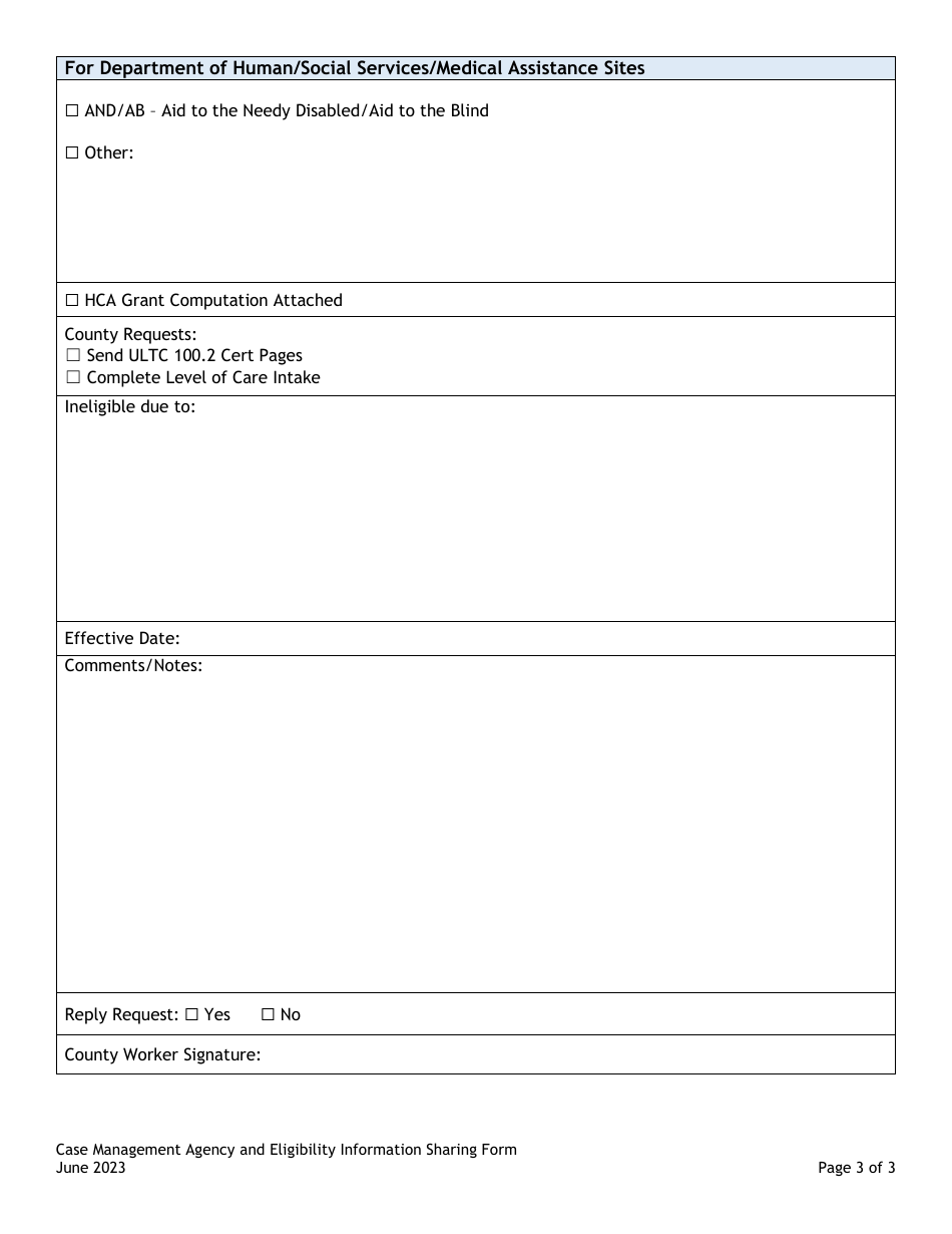 Case Management Agency and Eligibility Information Sharing Form - Colorado, Page 3