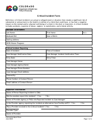 Critical Incident Form - Medication Management - Colorado