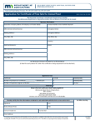 Document preview: Form AG-03032 Application for Certificate of Free Sale for Animal Feed - Minnesota