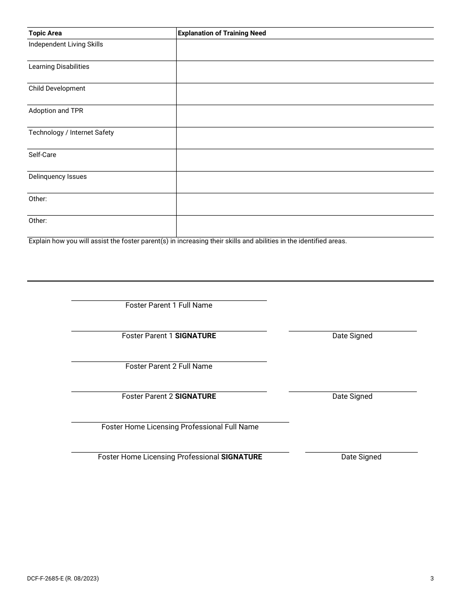 Form DCF-F-2685-E Individualized Training Plan - Wisconsin, Page 3