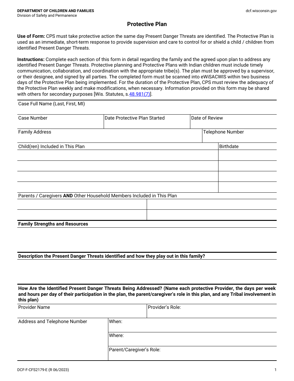 Form DCF-F-CFS2179 - Fill Out, Sign Online and Download Printable PDF ...