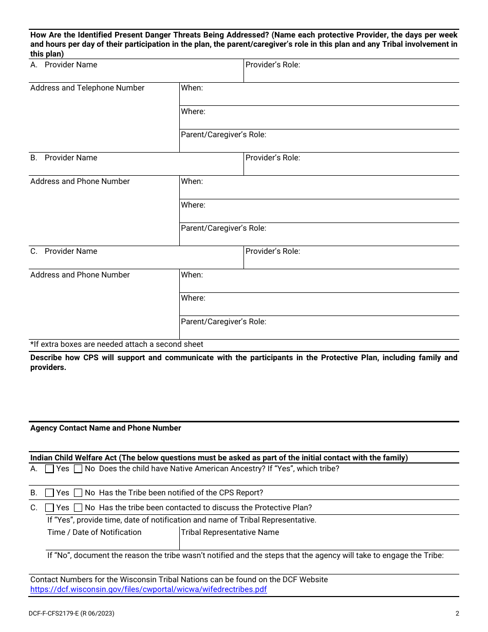 Form DCF-F-CFS2179 Protective Plan - Wisconsin, Page 2