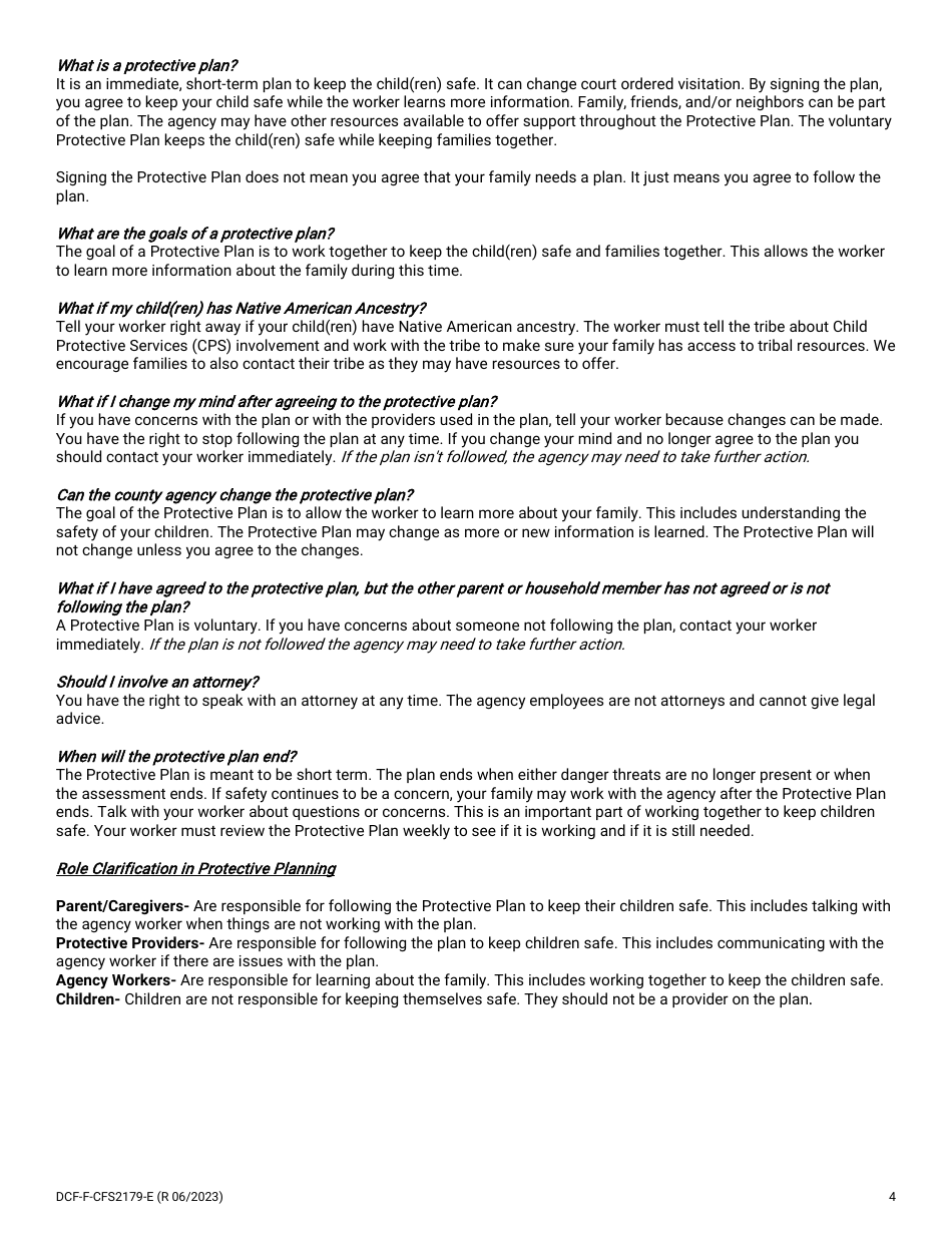 Form DCF-F-CFS2179 Protective Plan - Wisconsin, Page 4