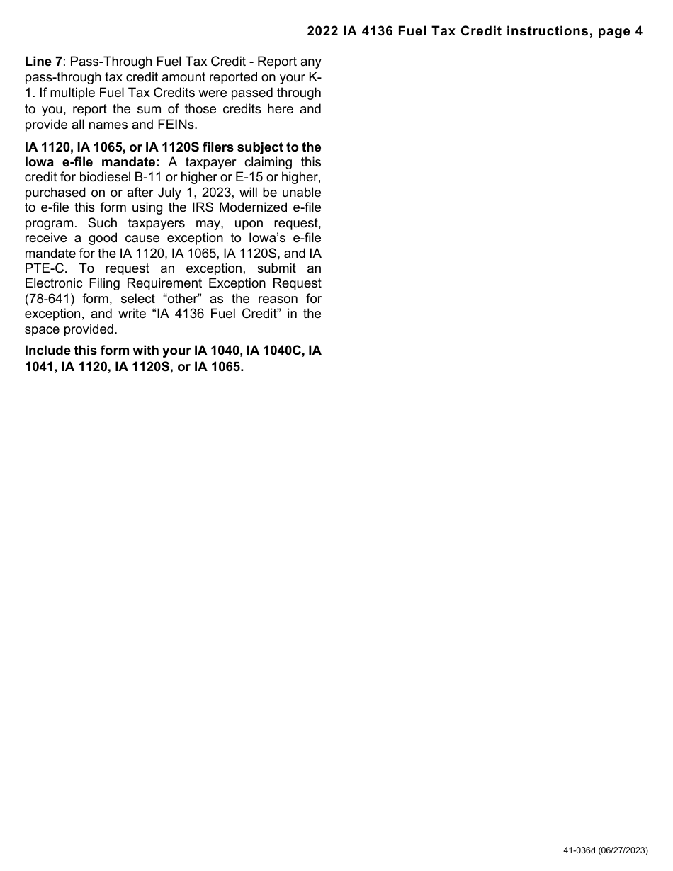 Form IA4136 (41-036) Iowa Fuel Tax Credit - Iowa, Page 4