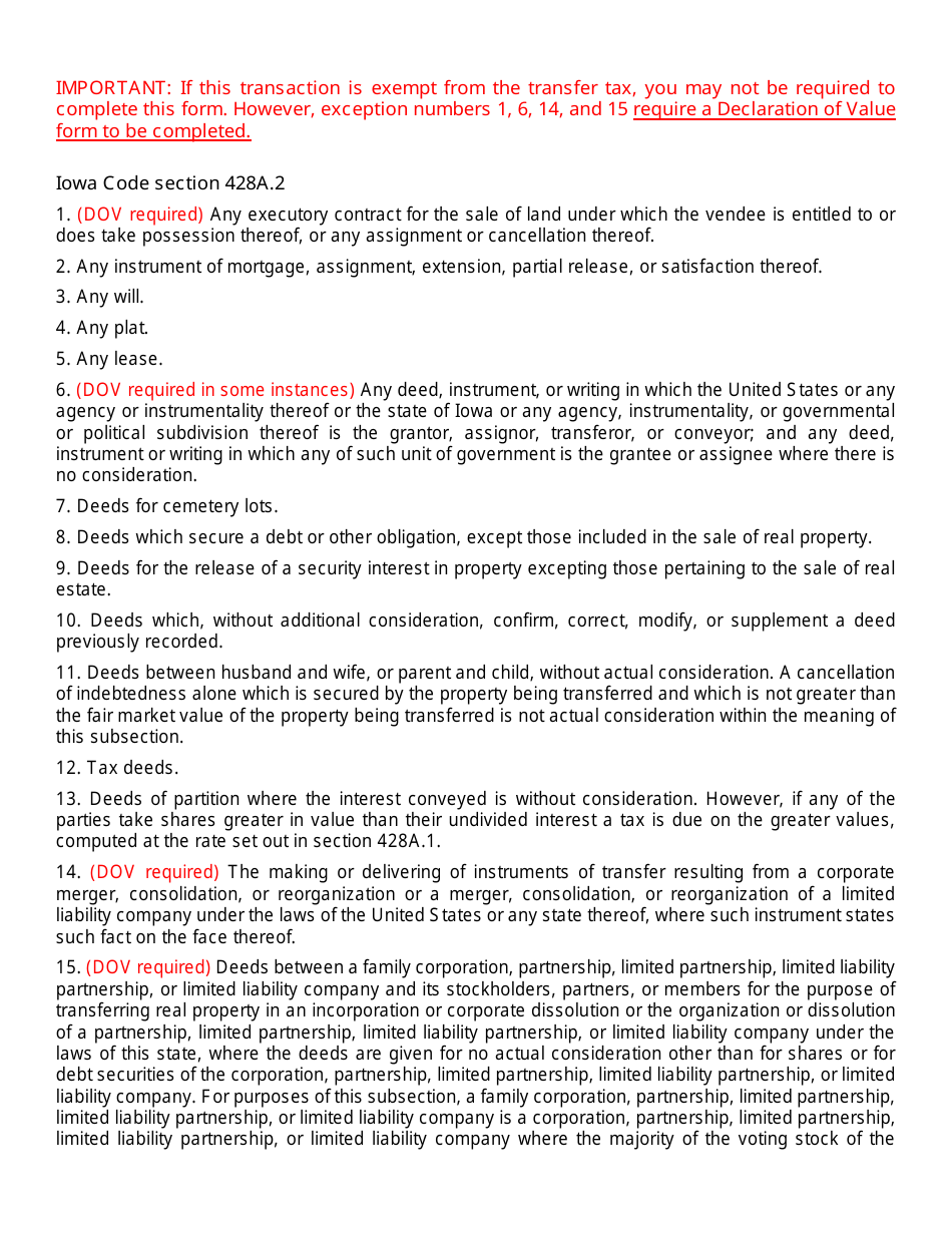 Instructions for Form 57-006 Real Estate Transfer - Declaration of Value - Iowa, Page 2