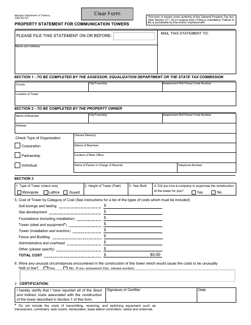 Form 3594 Property Statement for Communication Towers - Michigan