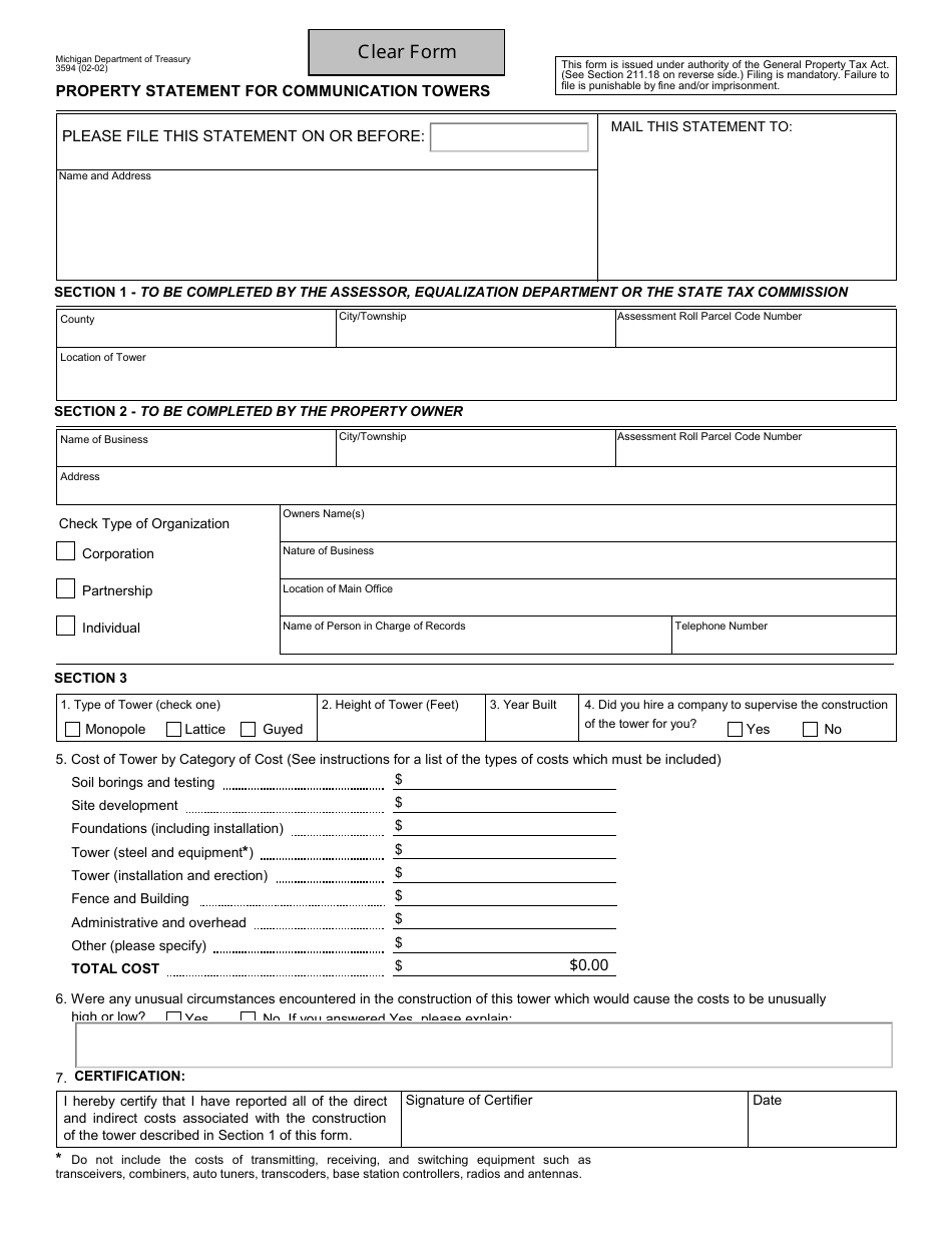 Form 3594 Fill Out Sign Online And Download Fillable PDF Michigan Form 3594 Fill Out Sign Online And Download Fillable PDF Michigan