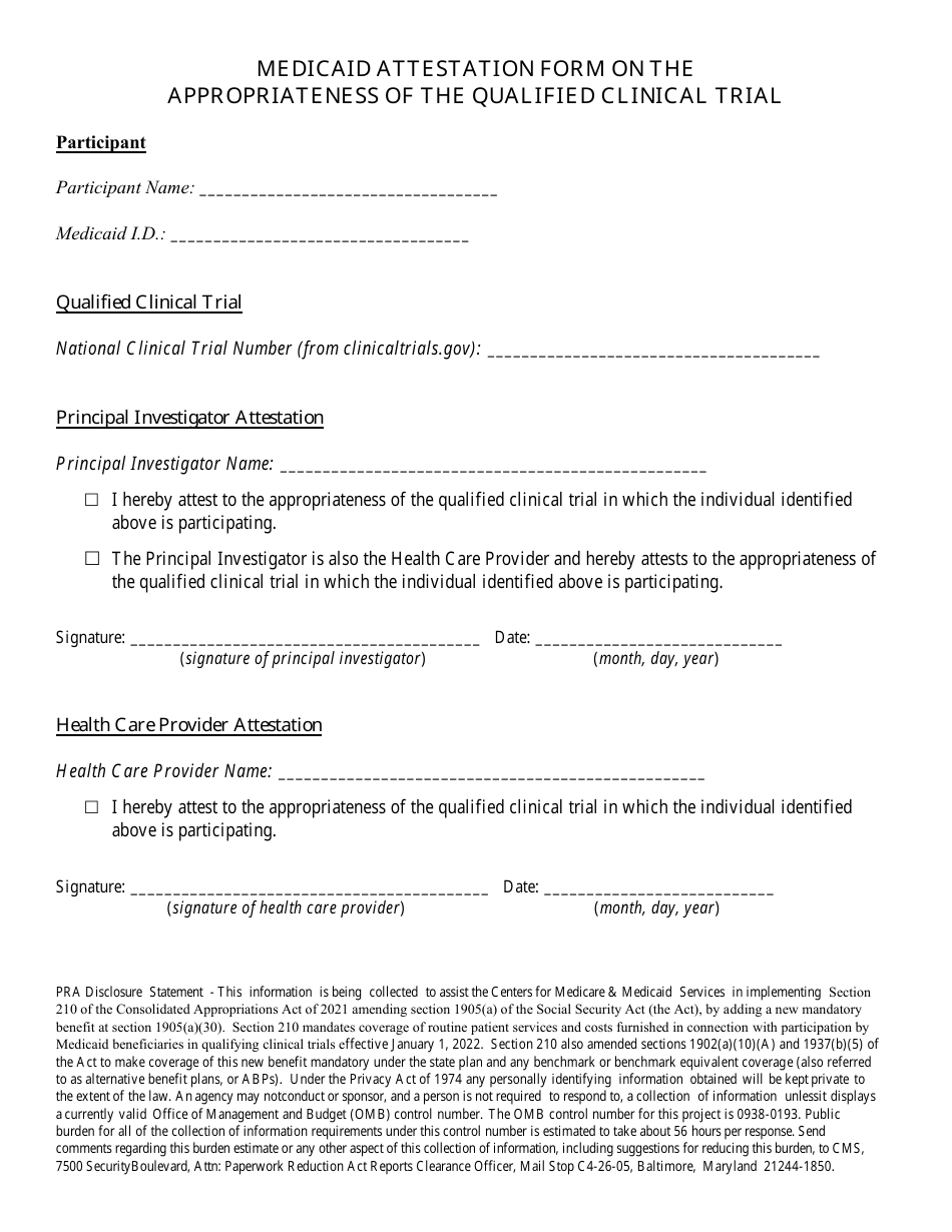 Form MS-129 Medicaid Attestation Form on the Appropriateness of the Qualified Clinical Trial - South Dakota, Page 1