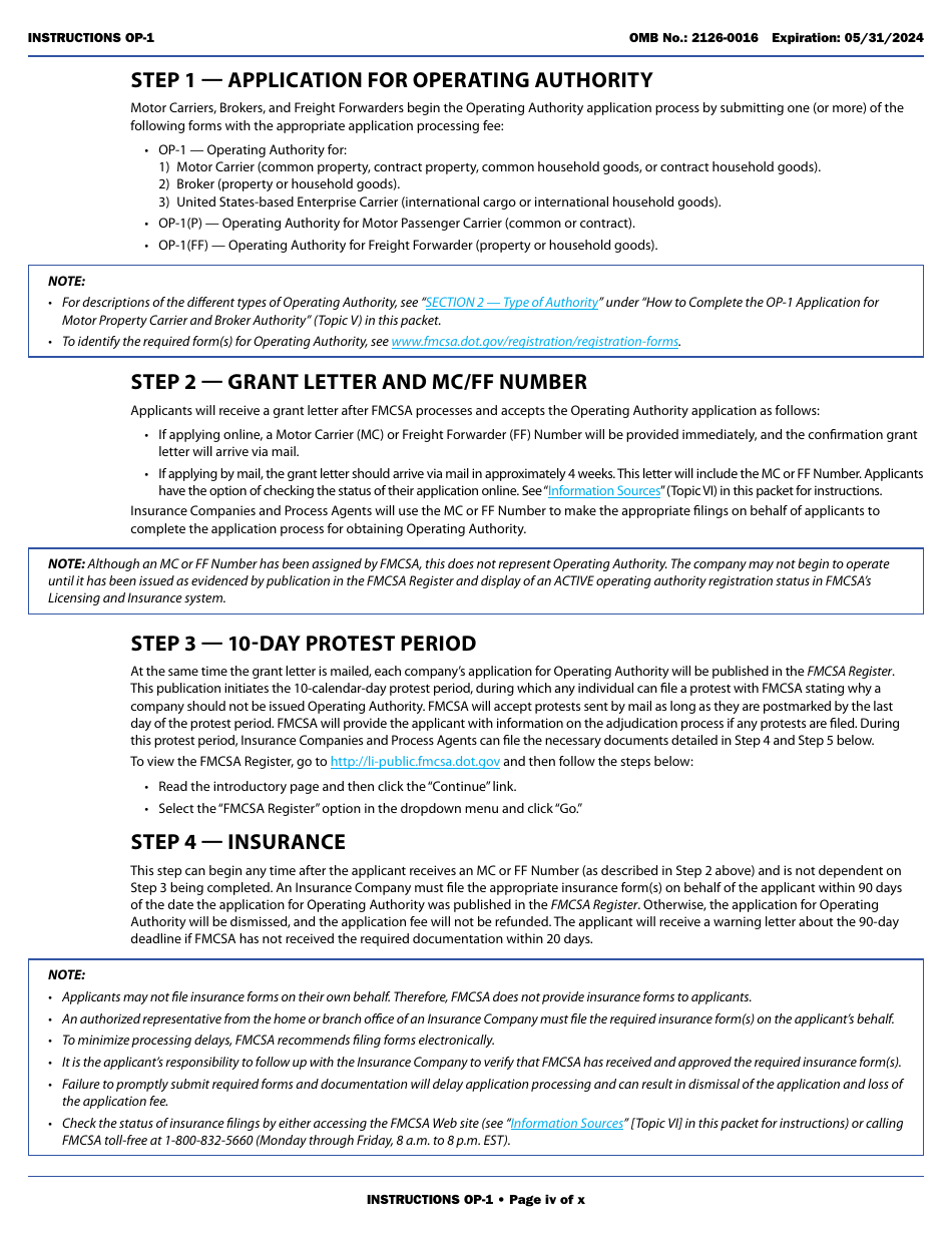 Form OP-1 Application for Motor Property Carrier and Broker Authority, Page 4