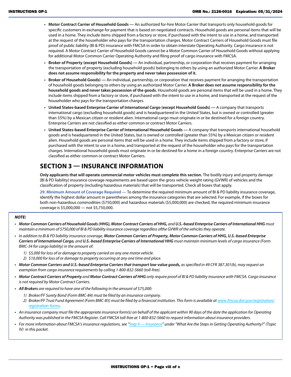 Form OP-1 Application for Motor Property Carrier and Broker Authority, Page 8