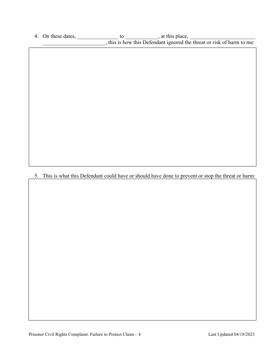 Prisoner Civil Rights Complaint: Failure to Protect Claim - Montana, Page 4