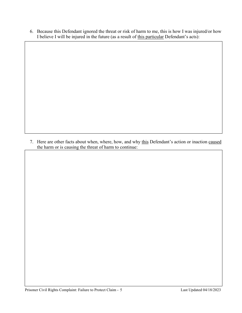 Prisoner Civil Rights Complaint: Failure to Protect Claim - Montana, Page 5