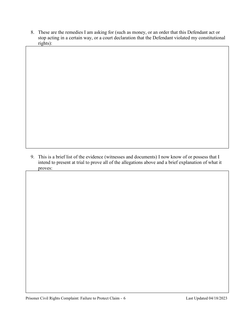 Prisoner Civil Rights Complaint: Failure to Protect Claim - Montana, Page 6