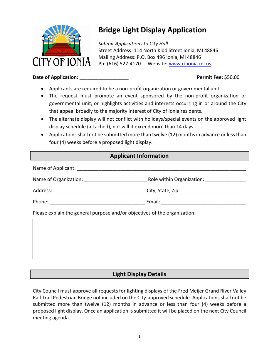 Bridge Light Display Application - City of Ionia, Michigan, Page 1