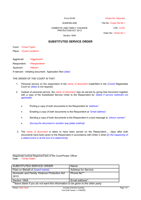 Form DV40 Substituted Service Order - Queensland, Australia