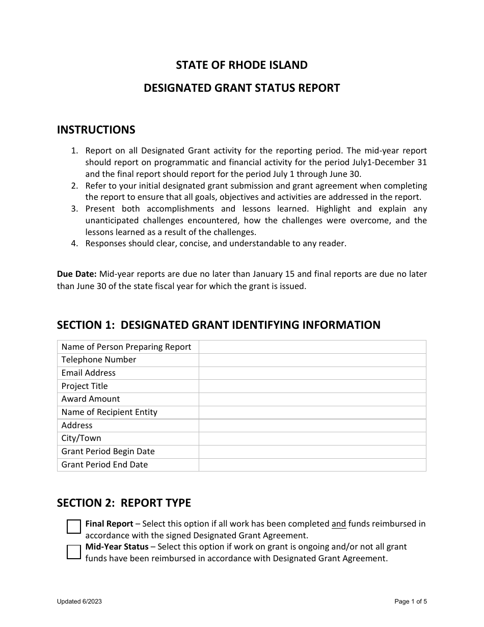 Designated Grant Status Report - Rhode Island, Page 1