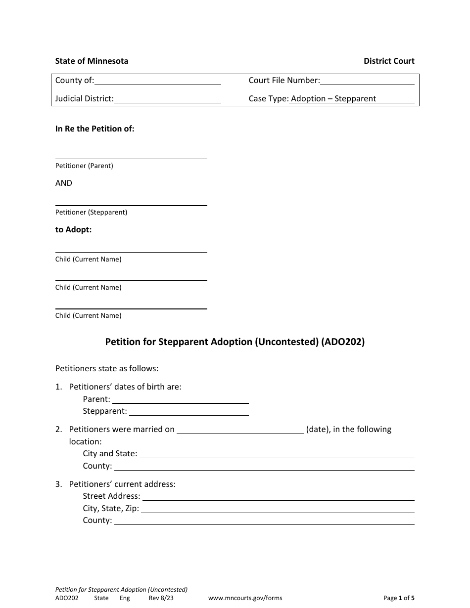 Form Ado202 Download Printable Pdf Or Fill Online Petition For 