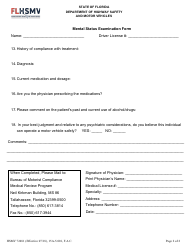 Form HSMV72481 Mental Status Examination Form - Florida, Page 2