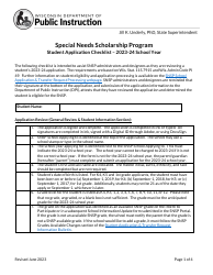Student Application Checklist - Special Needs Scholarship Program - Wisconsin
