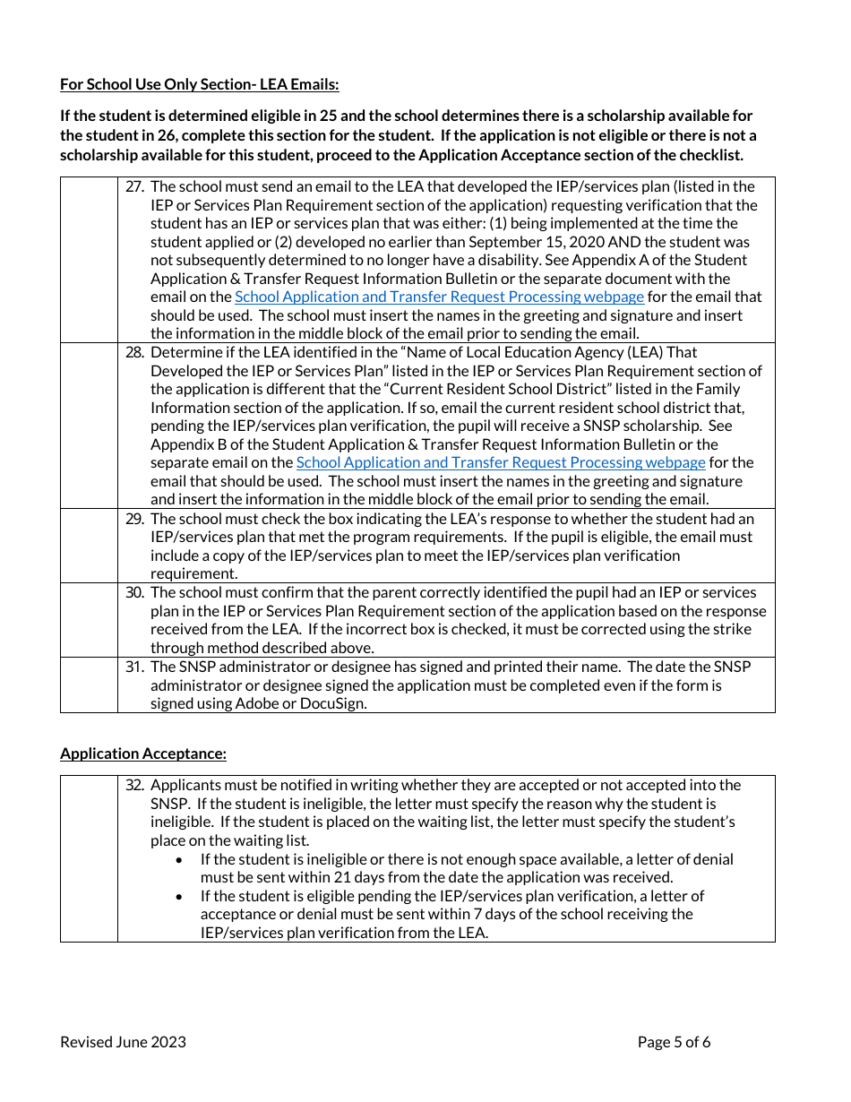 Student Application Checklist - Special Needs Scholarship Program - Wisconsin, Page 5