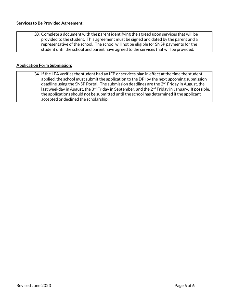 Student Application Checklist - Special Needs Scholarship Program - Wisconsin, Page 6