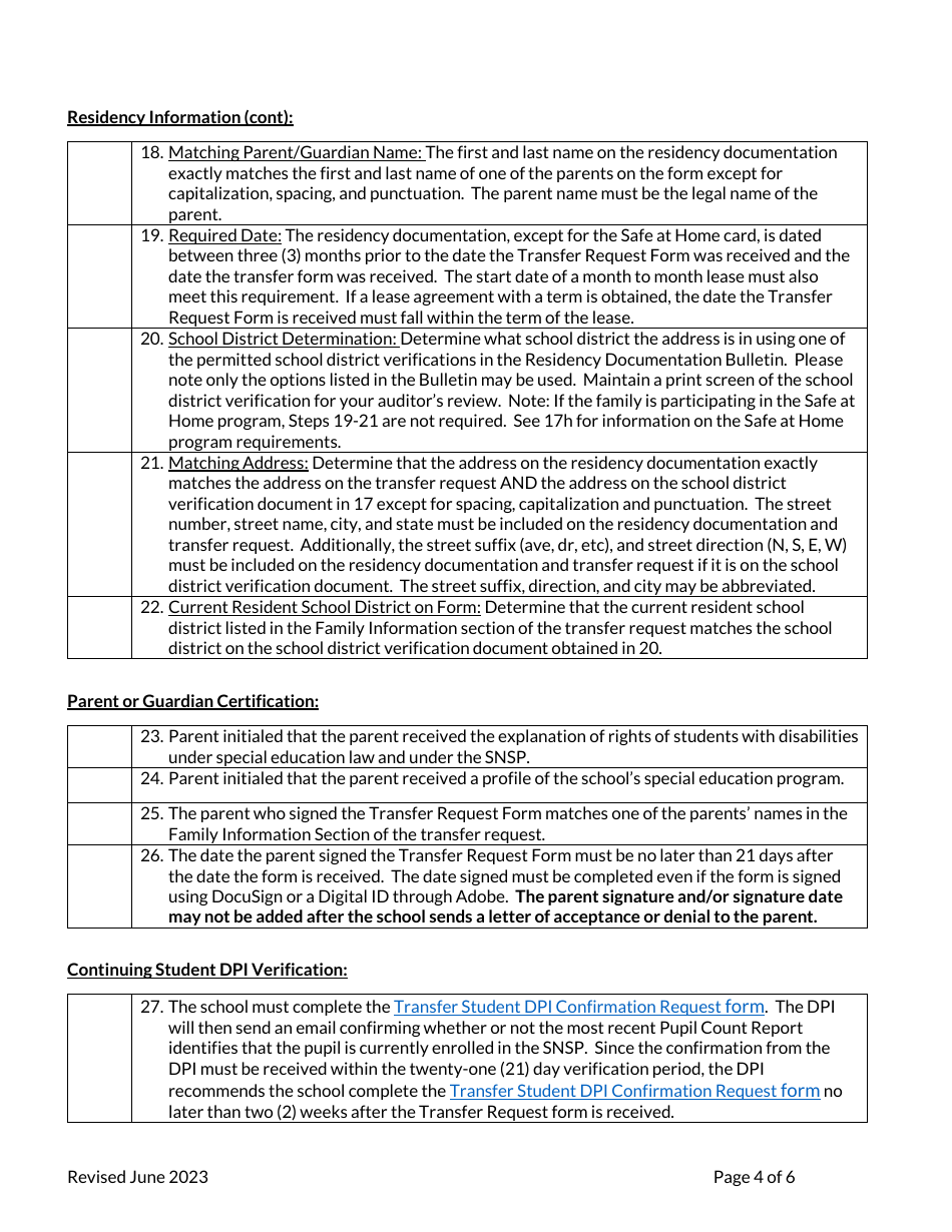 Transfer Request Checklist - Special Needs Scholarship Program - Wisconsin, Page 4