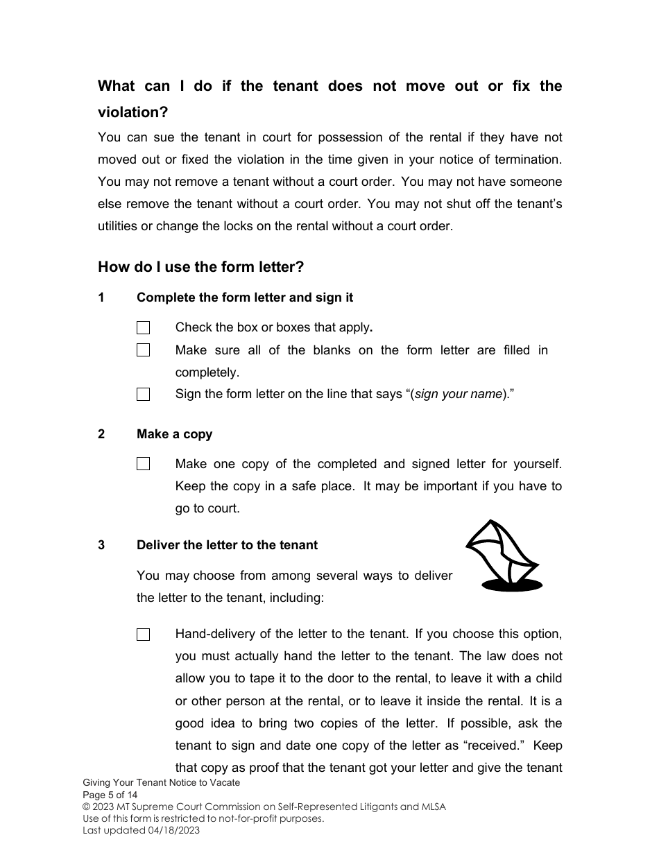 Notice to Vacate (Giving Your Tenant Notice of Termination) - Montana, Page 5
