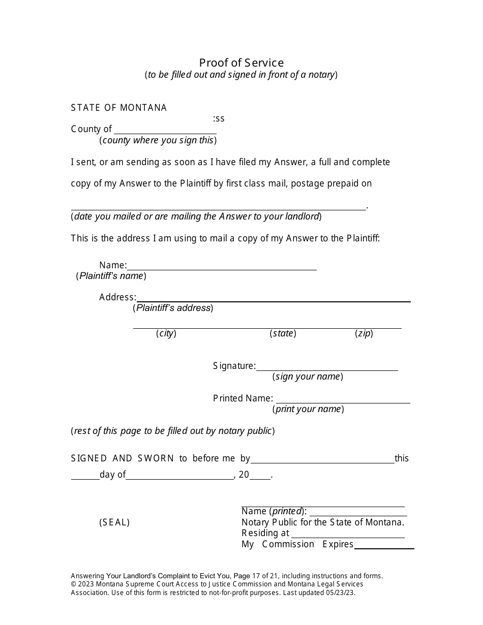 Answering an Action for Possession Packet (Answering Your Landlords Complaint to Evict You) - Montana, Page 17