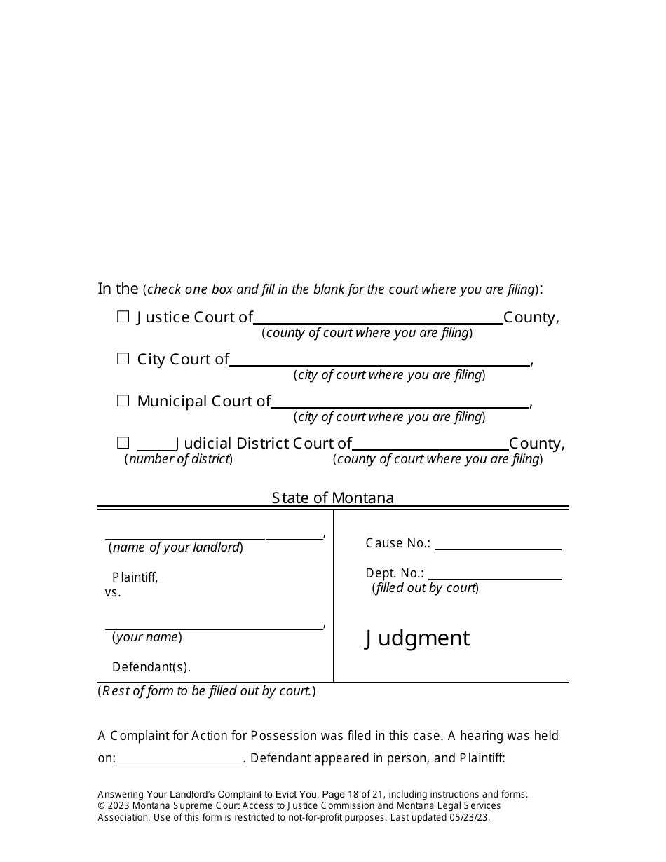 Answering an Action for Possession Packet (Answering Your Landlords Complaint to Evict You) - Montana, Page 18
