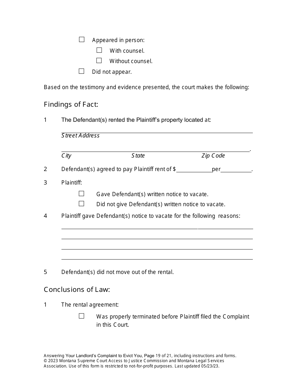 Answering an Action for Possession Packet (Answering Your Landlords Complaint to Evict You) - Montana, Page 19