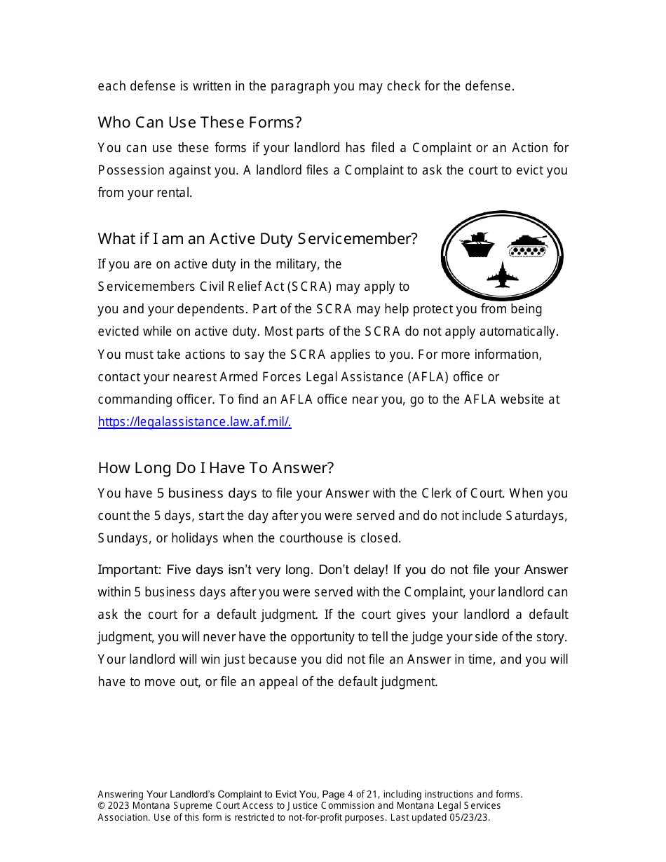Answering an Action for Possession Packet (Answering Your Landlords Complaint to Evict You) - Montana, Page 4