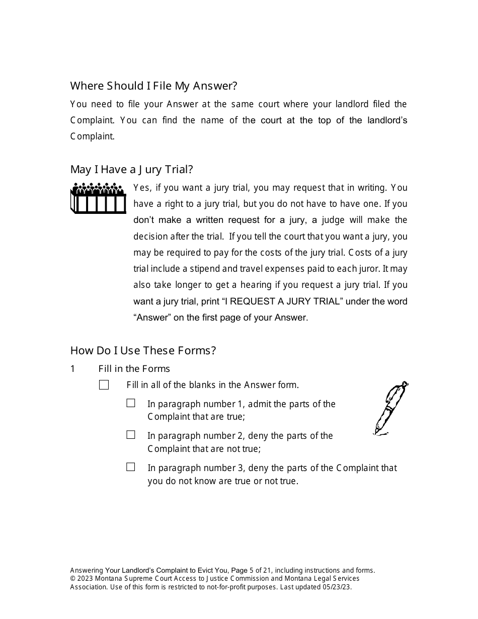 Answering an Action for Possession Packet (Answering Your Landlords Complaint to Evict You) - Montana, Page 5