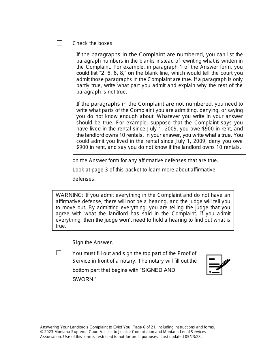 Answering an Action for Possession Packet (Answering Your Landlords Complaint to Evict You) - Montana, Page 6