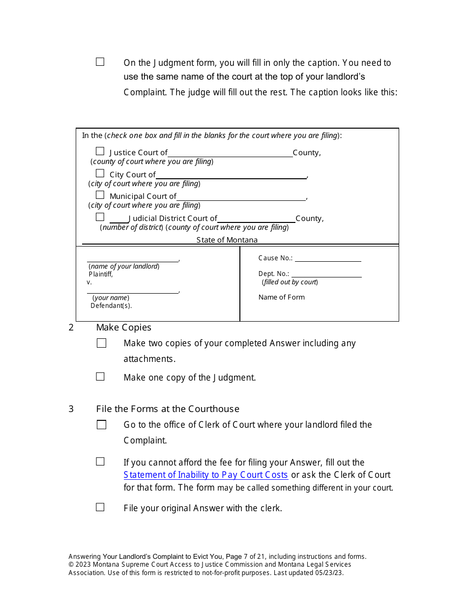 Answering an Action for Possession Packet (Answering Your Landlords Complaint to Evict You) - Montana, Page 7