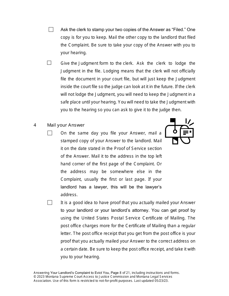 Answering an Action for Possession Packet (Answering Your Landlords Complaint to Evict You) - Montana, Page 8