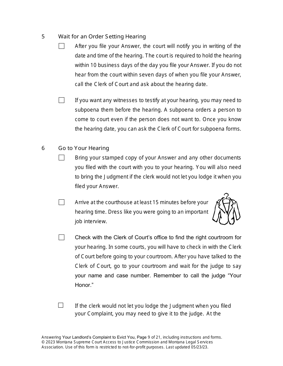 Answering an Action for Possession Packet (Answering Your Landlords Complaint to Evict You) - Montana, Page 9