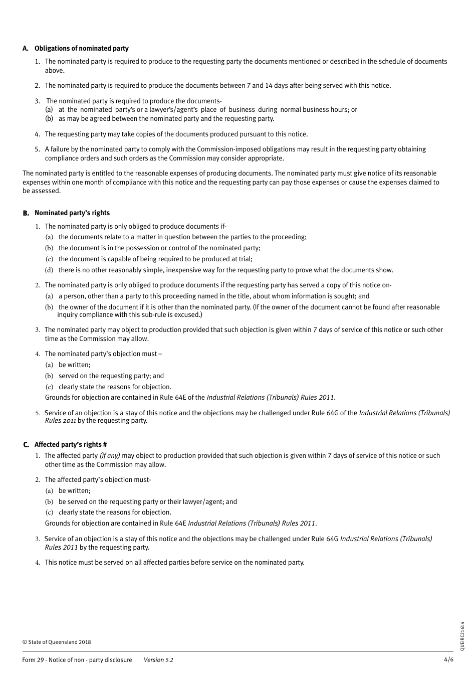 Form 29 Notice of Non-party Disclosure - Queensland, Australia, Page 4