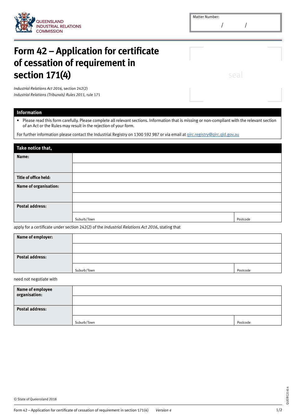 Form 42 - Fill Out, Sign Online And Download Fillable PDF, Queensland ...