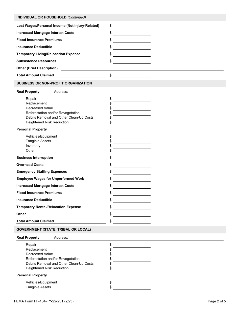 FEMA Form FF-104-FY-22-231 Proof of Loss - Hermits Peak / Calf Canyon Fire, Page 2