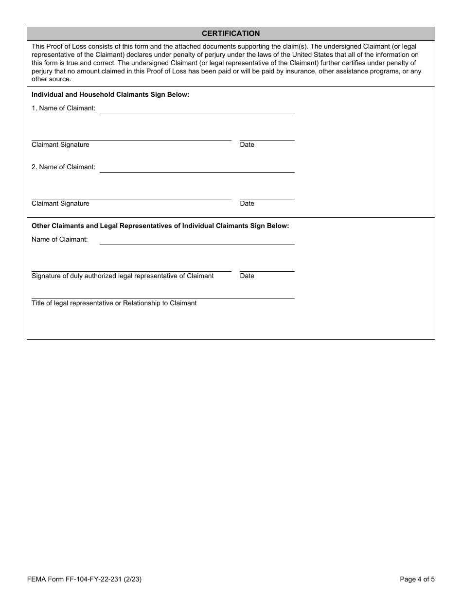 FEMA Form FF-104-FY-22-231 Proof of Loss - Hermits Peak / Calf Canyon Fire, Page 4