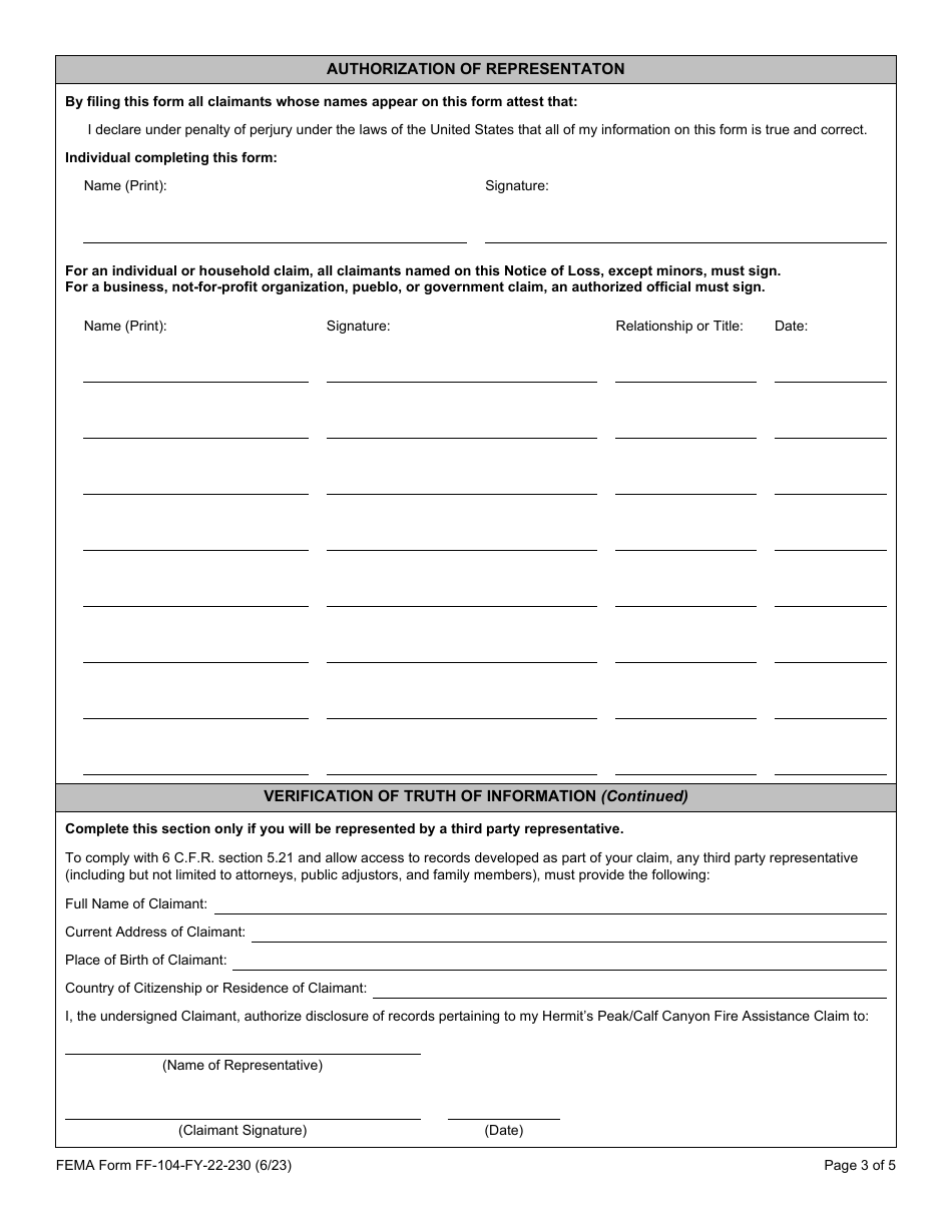 FEMA Form FF-104-FY-22-230 Download Fillable PDF or Fill Online Notice ...