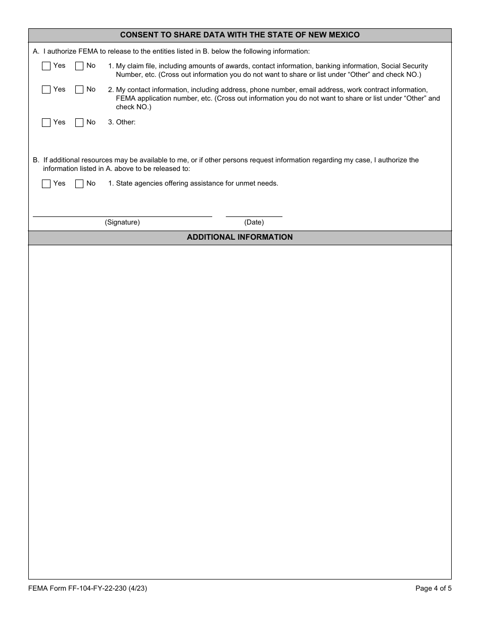 FEMA Form FF-104-FY-22-230 Notice of Loss - Hermits Peak / Calf Canyon Fire, Page 4