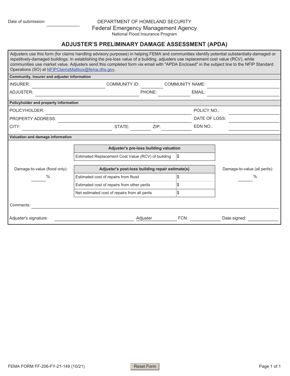 FEMA Form FF206FY21149 Fill Out, Sign Online and Download